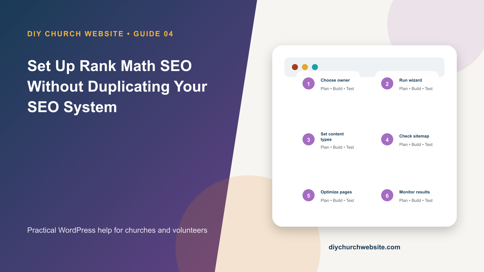 Illustrated guide cover for Set Up Rank Math SEO Without Duplicating Your SEO System
