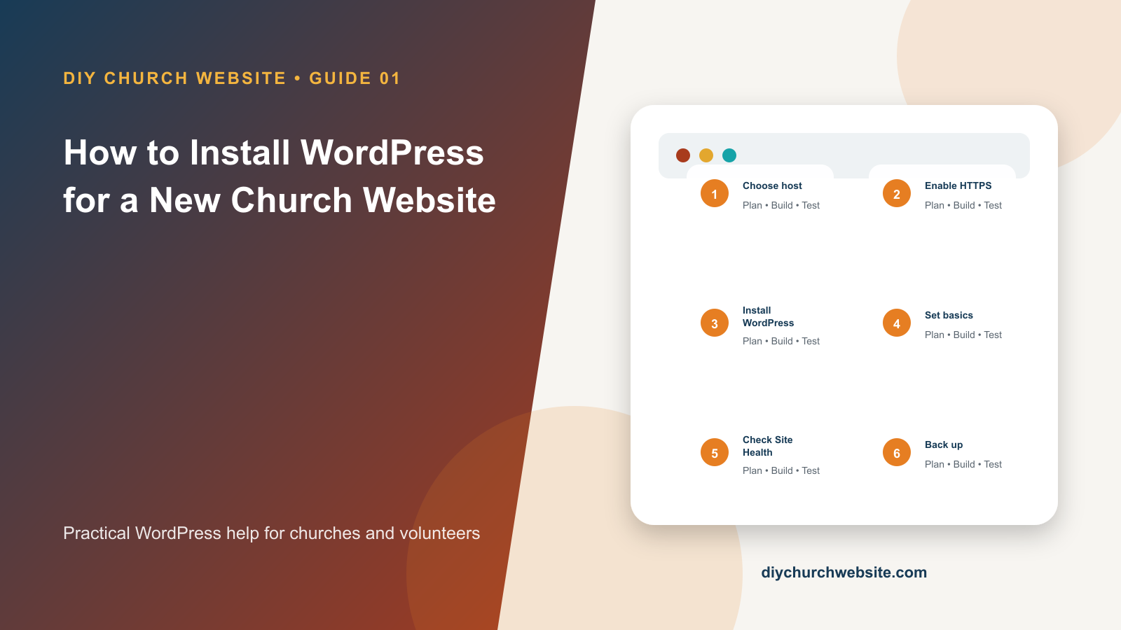 Illustrated guide cover for How to Install WordPress for a New Church Website