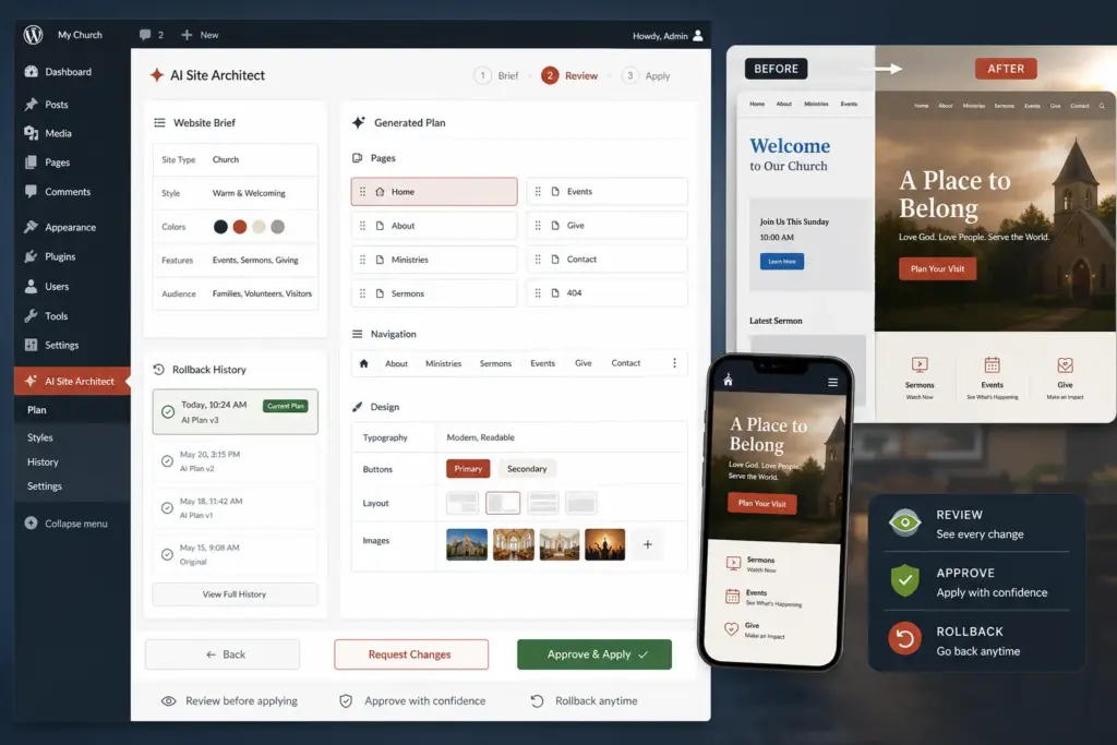 Cheetah AI Site Architect review and rollback mockup