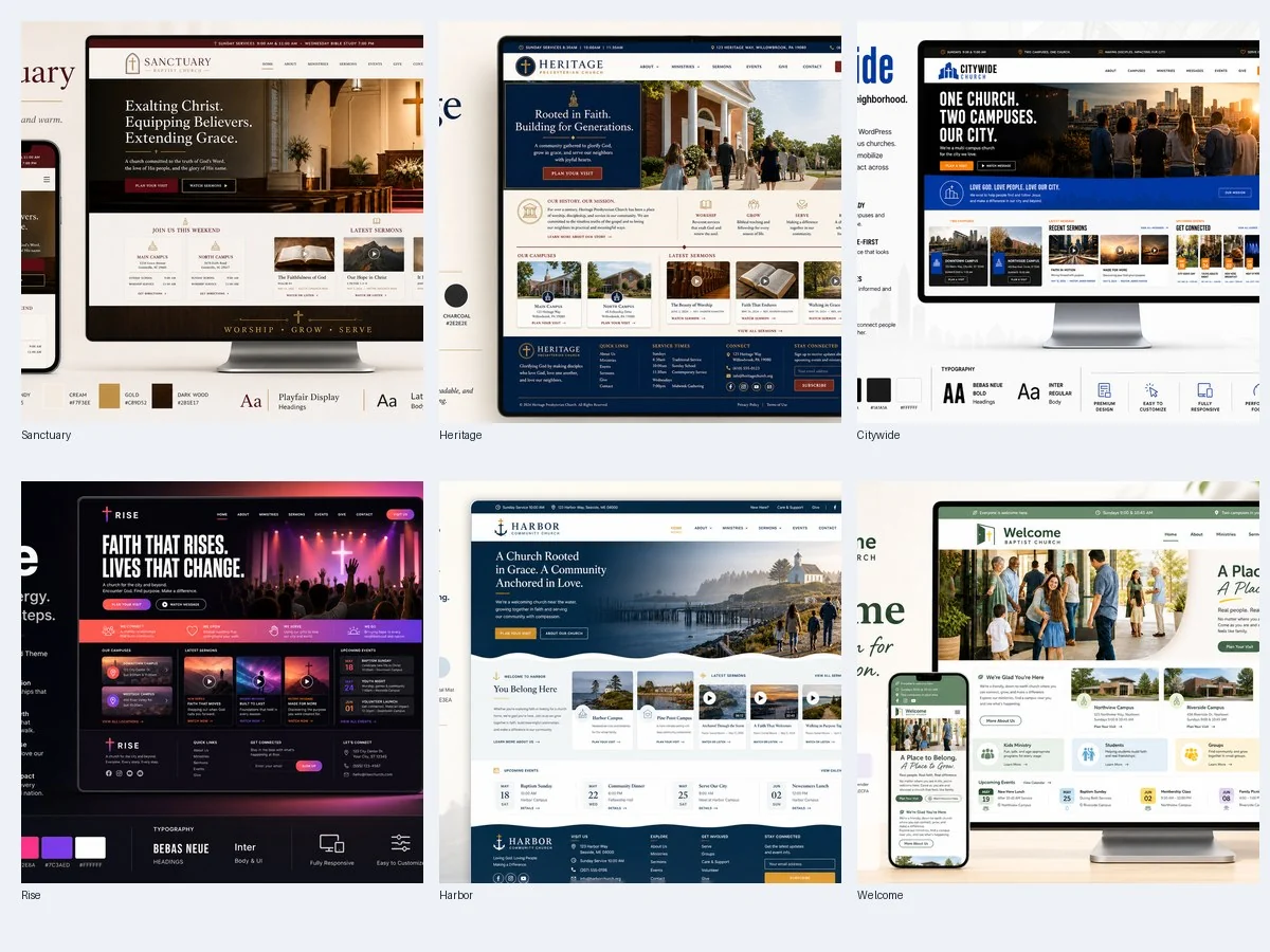 Six church child theme designs powered by DIY Church Wireframe