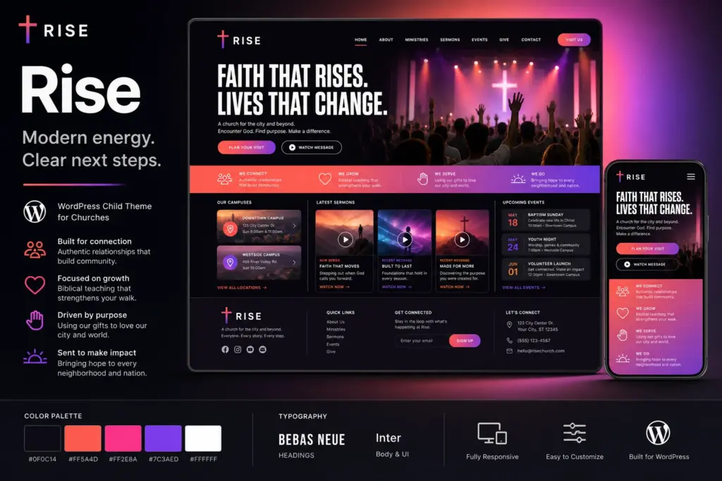 Rise child theme desktop preview