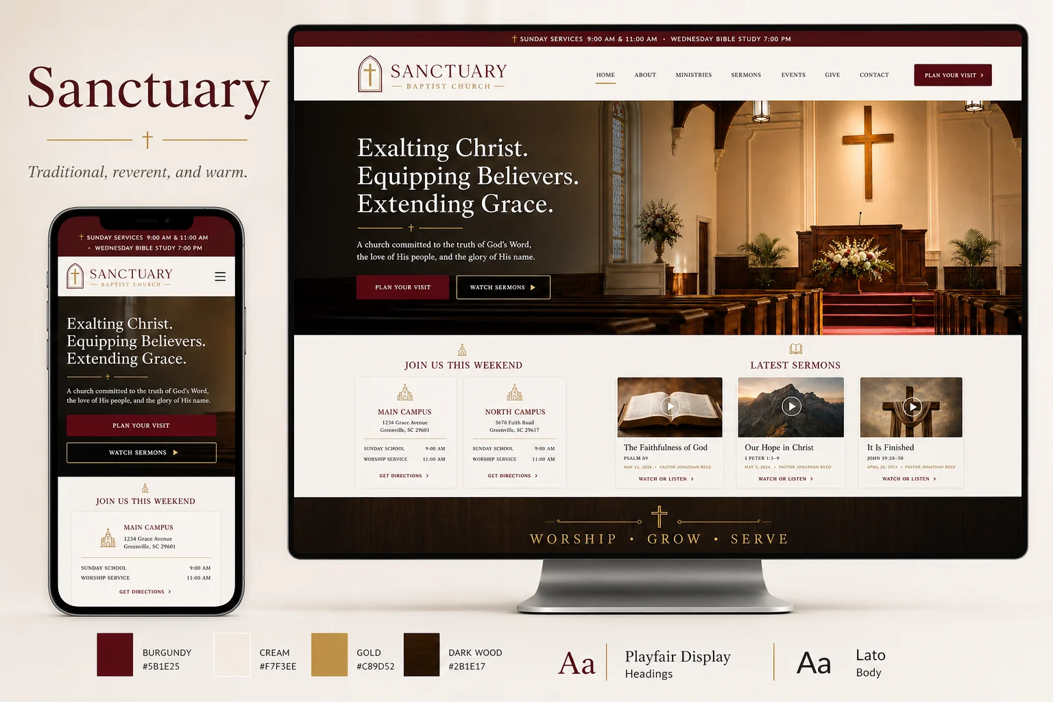 Sanctuary child theme desktop and mobile preview